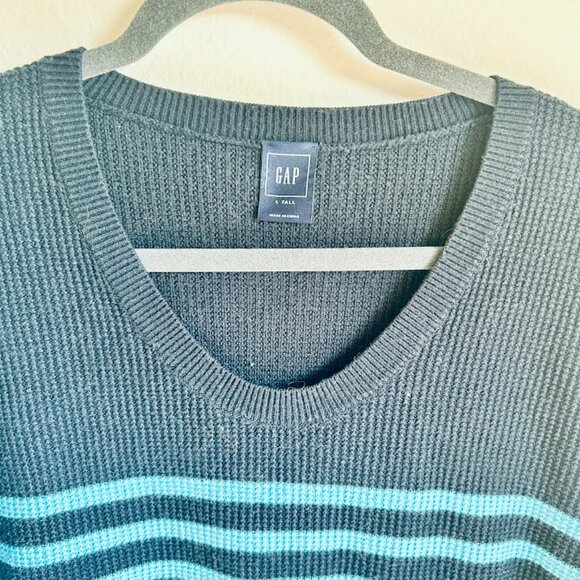 GAP Navy Blue and Aqua Stripe Wool Blend Sweater - Size Large Tall - Picture 4 of 4